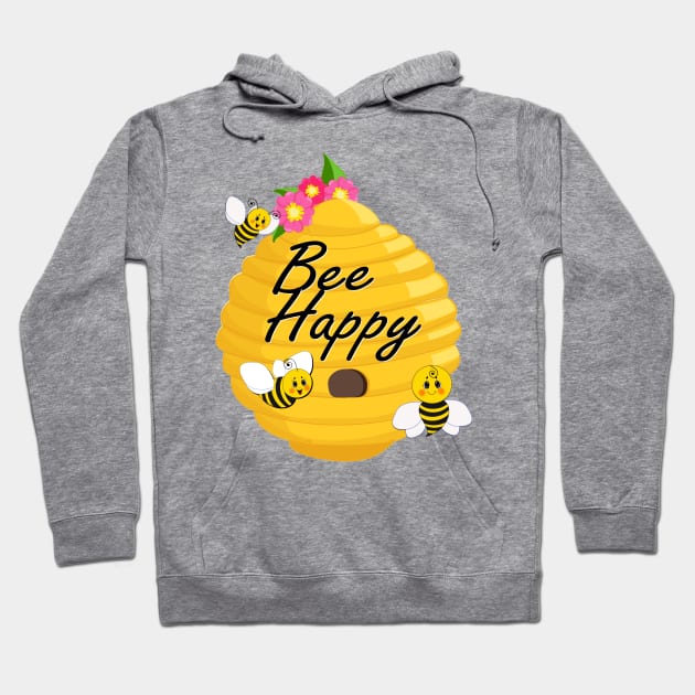 Bee happy with bees, a beehive and flowers Hoodie by pickledpossums